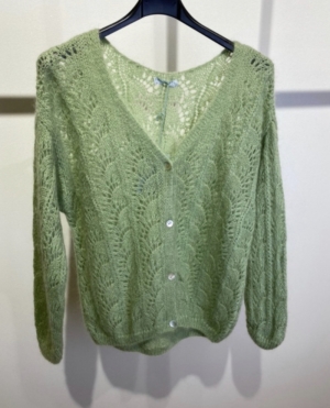 CARDIGAN CROCHET VERT TILEUL