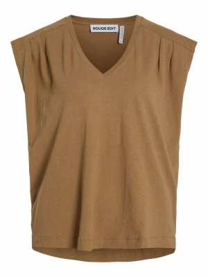 ROUHOLLY SS V-NECK TEE BONE BROWN