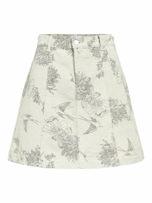 OBJDARMI DENIM MW RE SKIRT WHITE SAND