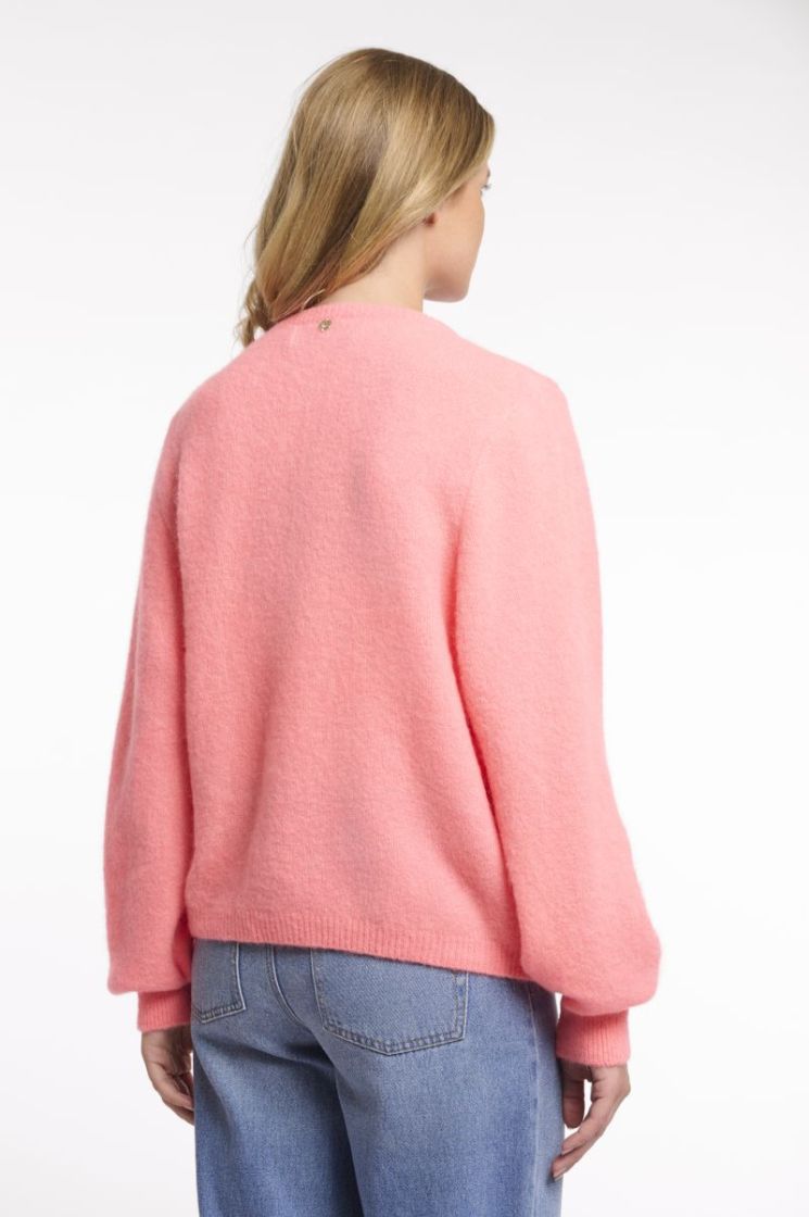 KNITTED CARDIGAN WITH BUTTON NEON CORAL