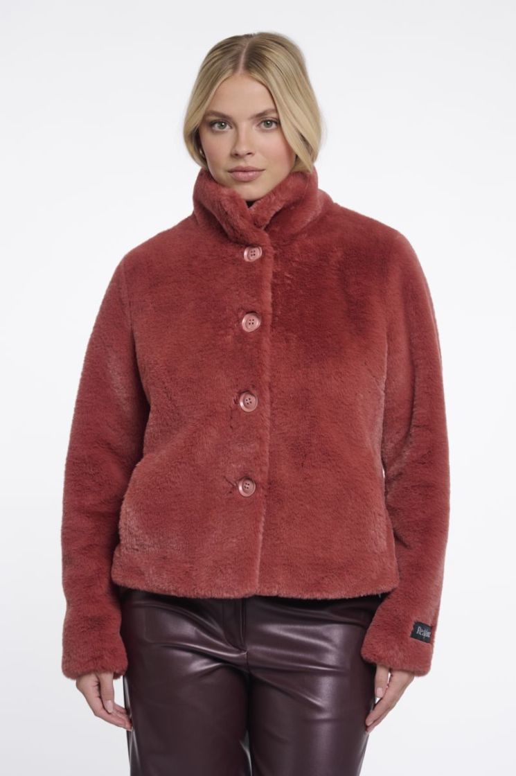 SINGLE BREASTED FAUX FUR JACKE ANTIQUE ROUGE