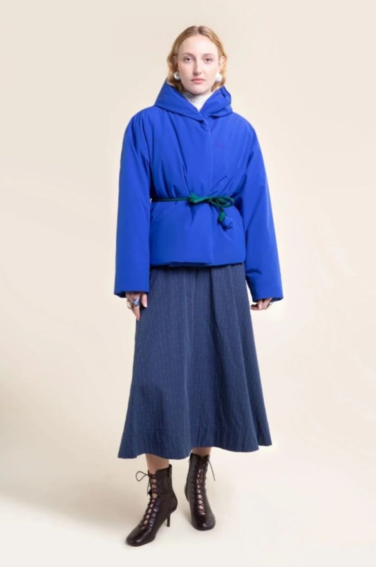 DOUDOUNE VOLUME AVEC CEINTURE BLUE ROYAL