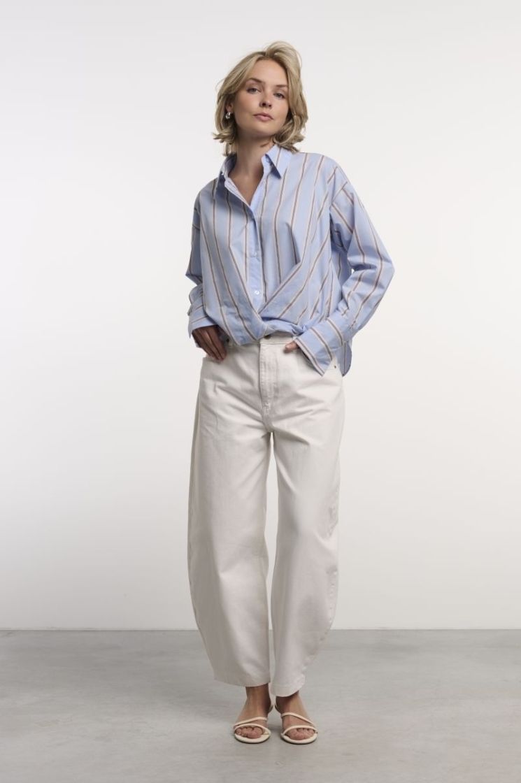 BLOUSE WITH TWIST BOTTOM BLUE STRIPED